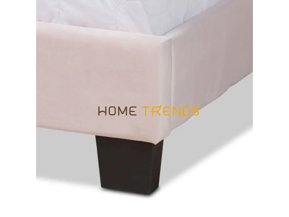 Benjen Modern and Contemporary Light Pink/Black Velvet Upholstered Panel Bed