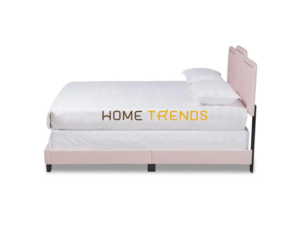 Benjen Modern and Contemporary Light Pink/Black Velvet Upholstered Panel Bed