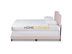 Benjen Modern and Contemporary Light Pink/Black Velvet Upholstered Panel Bed