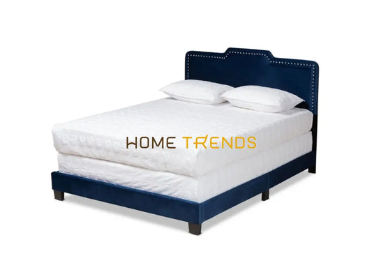 Benjen Modern and Contemporary Navy Blue/Black Velvet Upholstered Panel Bed