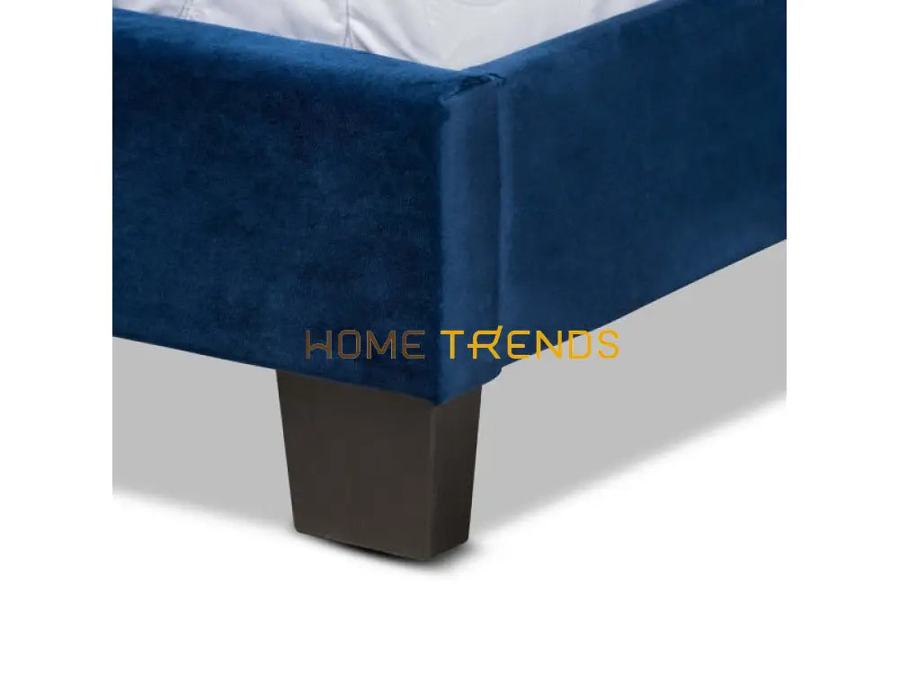 Benjen Modern and Contemporary Navy Blue/Black Velvet Upholstered Panel Bed