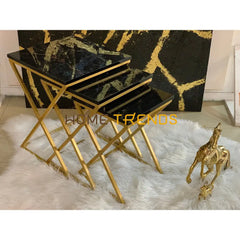 Black And Gold Cross Legs Accent Tables Set Of 3 Nesting