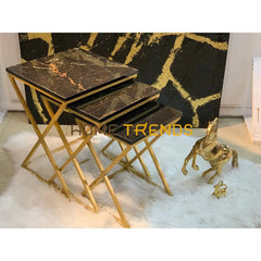 Black And Gold Cross Legs Accent Tables Set Of 3 Nesting
