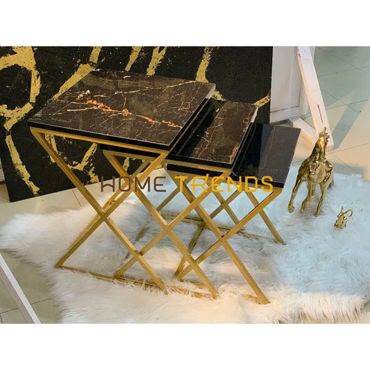 Black And Gold Cross Legs Accent Tables Set Of 3 Nesting