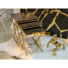 Black And Gold Cross Legs Accent Tables Set Of 3 Nesting