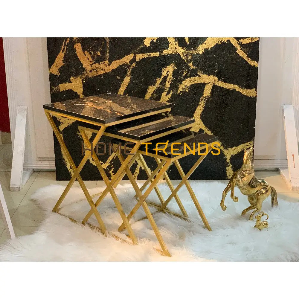 Black And Gold Cross Legs Accent Tables Set Of 3 Nesting
