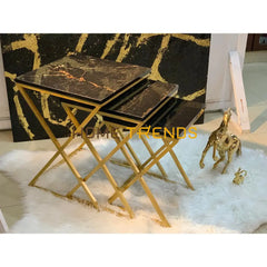 Black And Gold Cross Legs Accent Tables Set Of 3 Nesting
