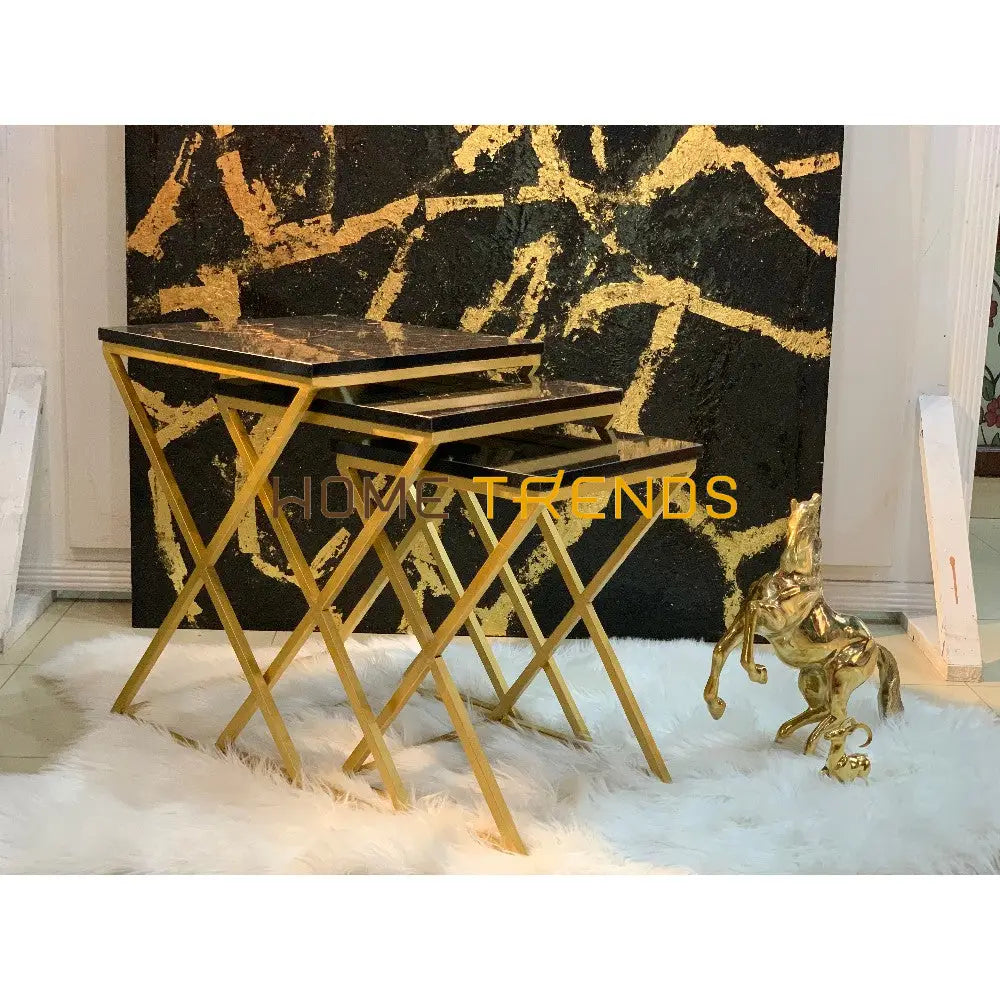 Black And Gold Cross Legs Accent Tables Set Of 3 Nesting
