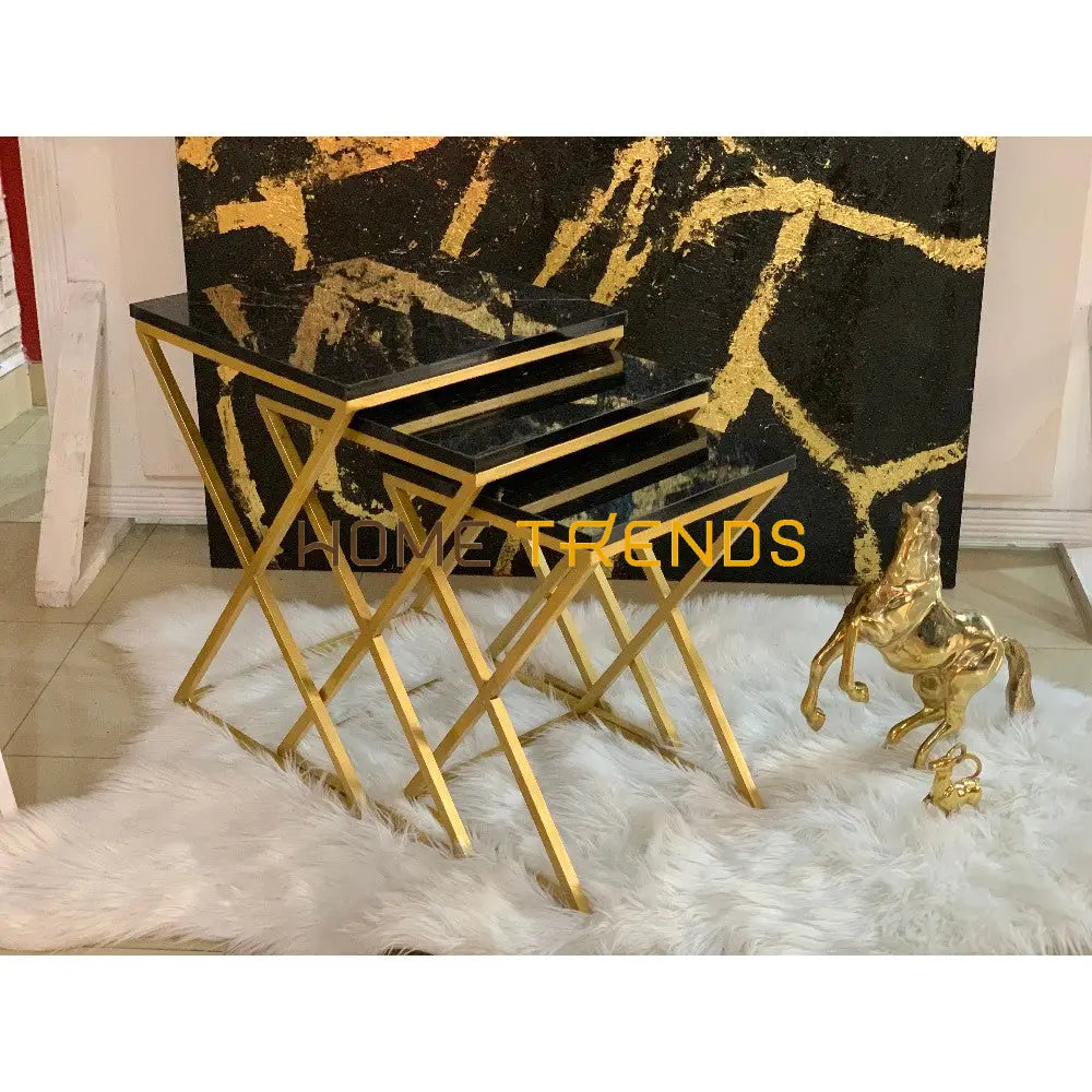 Black And Gold Cross Legs Accent Tables Set Of 3 Nesting