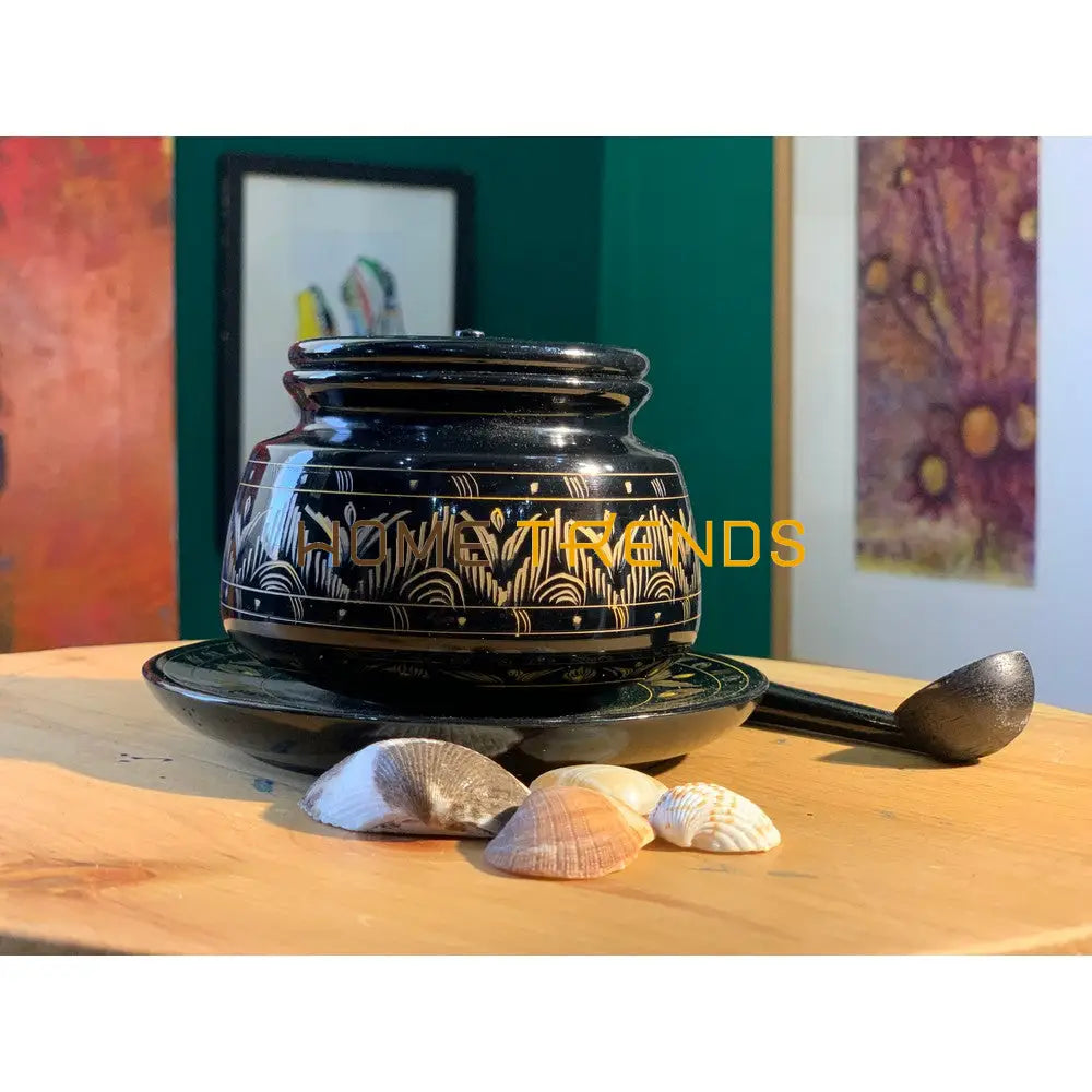 Black And Gold Nakshi Sugar Pot Pots
