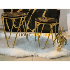 Black And Gold Round Straight Legs Accent Tables Set Of 2