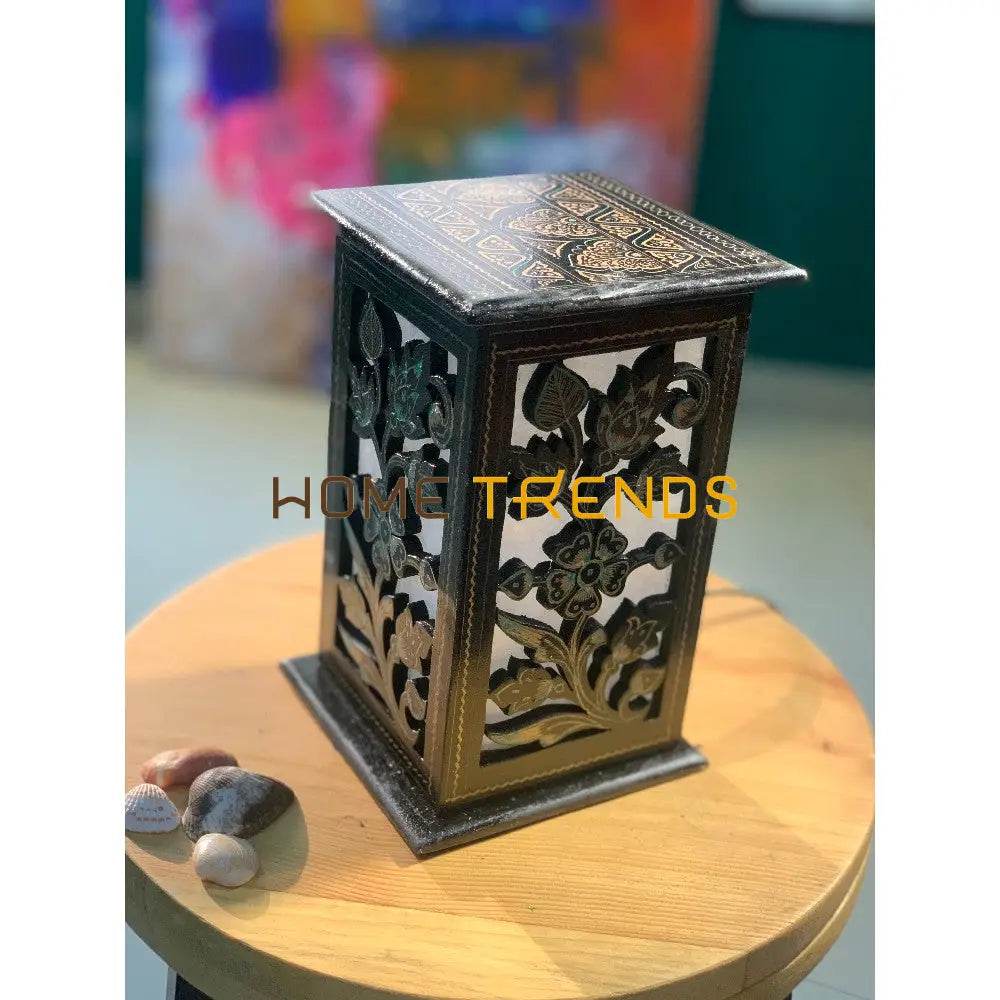 Black And Green Flower Wooden Lamp Lamps