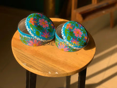 Blue Floral Truck Art Metal Tiffin Box Set Of 4 Jewelry Boxes