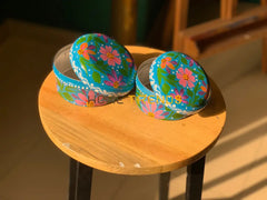 Blue Floral Truck Art Metal Tiffin Box Set Of 4 Jewelry Boxes