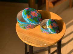 Blue Floral Truck Art Metal Tiffin Box Set Of 4 Jewelry Boxes