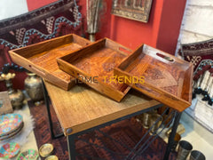 Brass Carved Large Tray Set Serving Trays