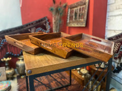 Brass Carved Large Tray Set Serving Trays