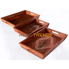 Brass Carved Tray Set Serving Trays