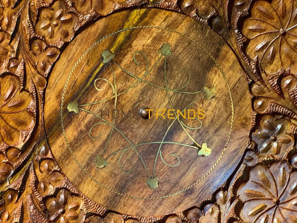 Brass Floral Design Round Carved Small Tray Set Of 3 Serving Trays