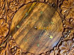 Brass Floral Design Round Carved Small Tray Set Of 3 Serving Trays