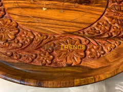 Brass Floral Design Round Carved Small Tray Set Of 3 Serving Trays