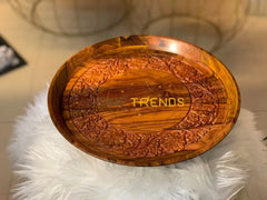 Brass Floral Design Round Carved Small Tray Set Of 3 Serving Trays