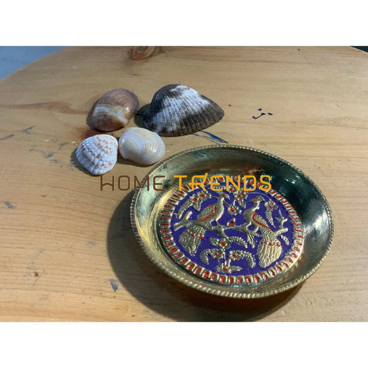 Brass Indigo Peacock Print Small Plate Plates