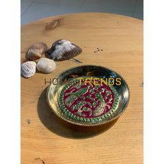 Brass Maroon Peacock Print Small Plate Plates