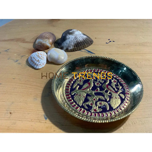 Brass Purple Peacock Print Small Plate Plates