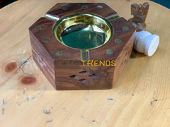 Brown Wooden Hexagonal Ashtray Ashtrays