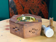 Brown Wooden Hexagonal Ashtray Ashtrays