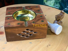 Brown Wooden Square Ashtray Ashtrays