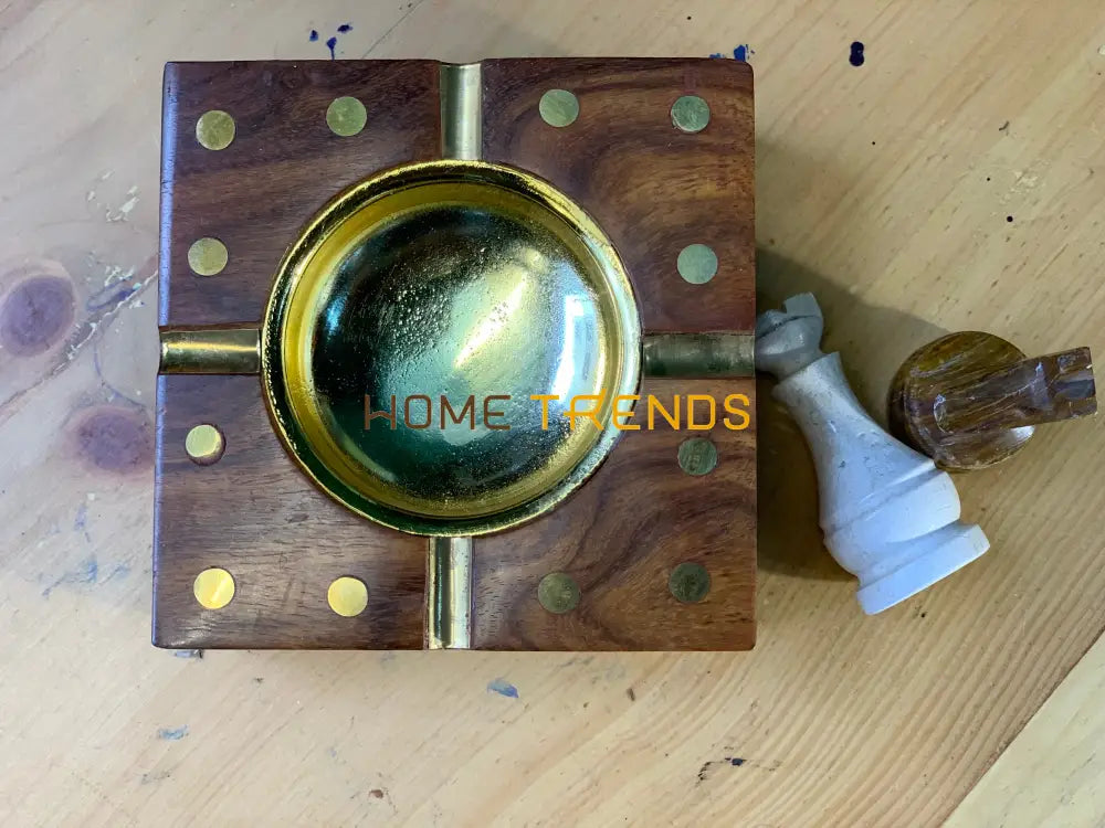 Brown Wooden Square Ashtray Ashtrays