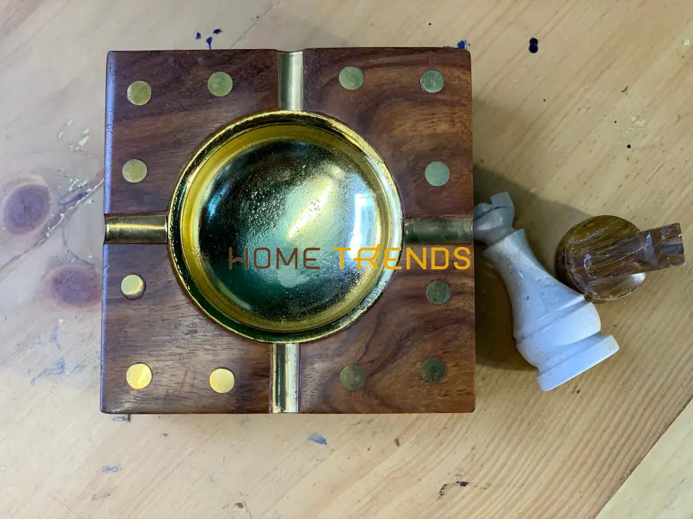 Brown Wooden Square Ashtray Ashtrays