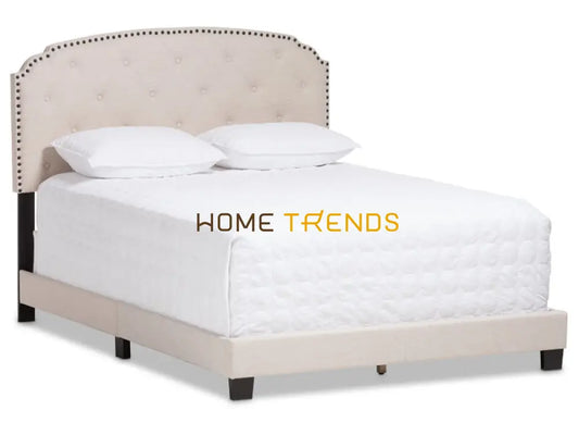 Button Tufted Beige Upholstered Bed