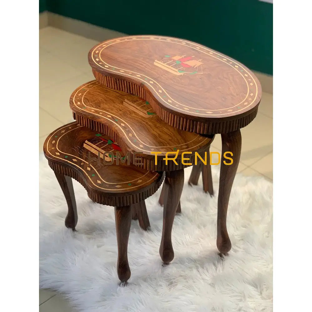Captain Ship Inlay Nesting Table Set Of 3 Tables