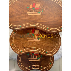 Captain Ship Inlay Nesting Table Set Of 3 Tables