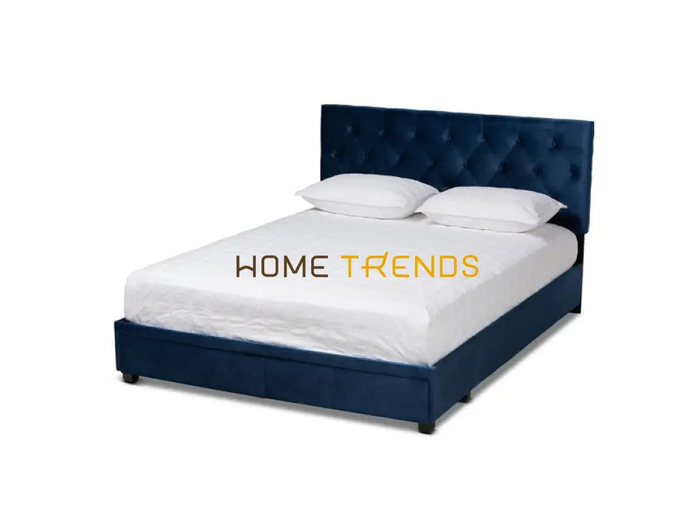 Caronia Blue Velvet Upholstered Platform Storage Bed