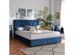 Caronia Blue Velvet Upholstered Platform Storage Bed