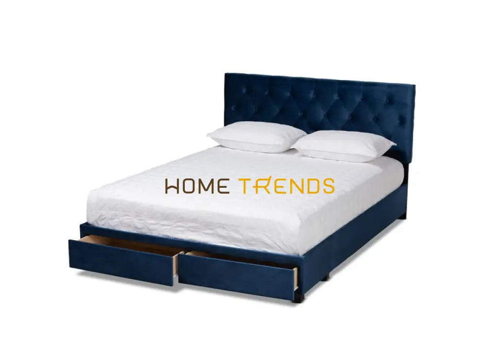 Caronia Blue Velvet Upholstered Platform Storage Bed