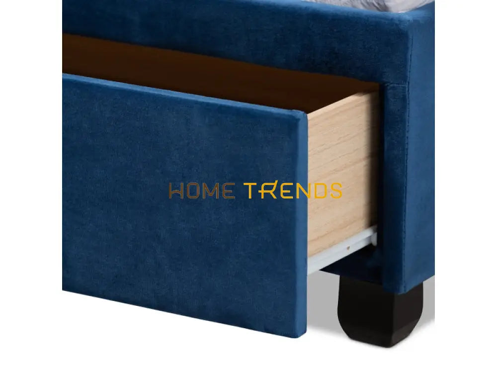 Caronia Blue Velvet Upholstered Platform Storage Bed