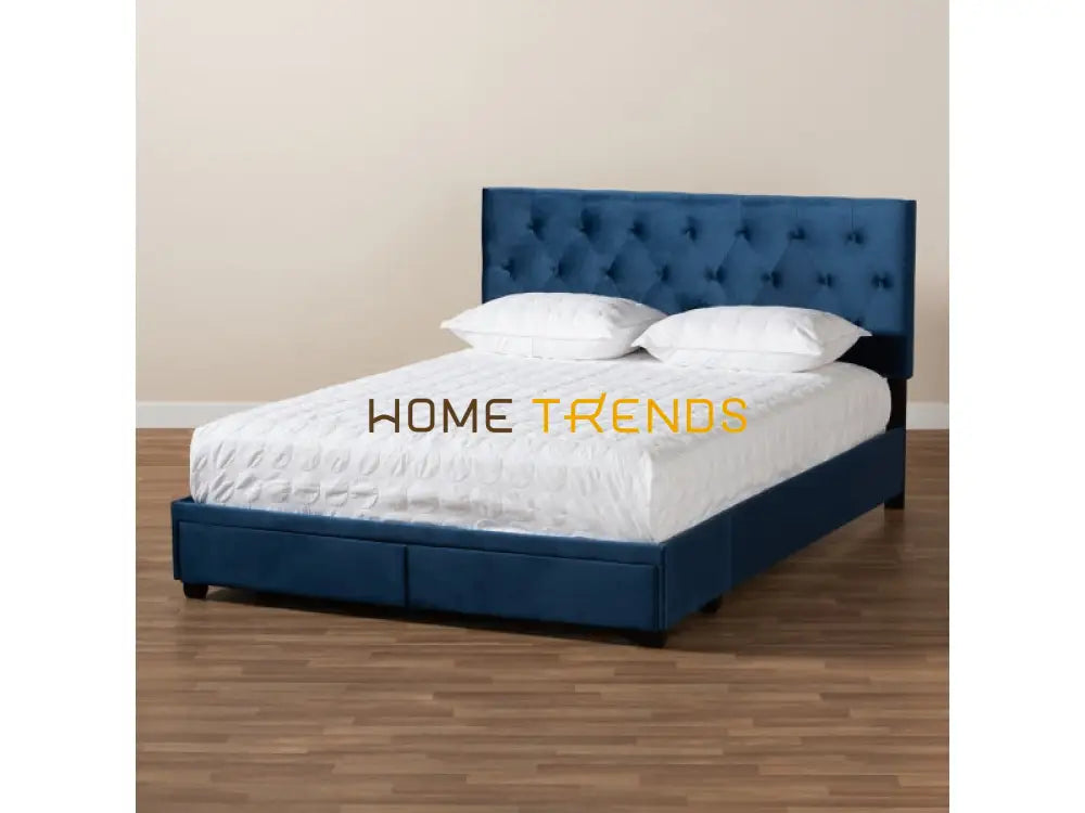 Caronia Blue Velvet Upholstered Platform Storage Bed