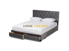 Caronia Gray Velvet Upholstered Platform Storage Bed