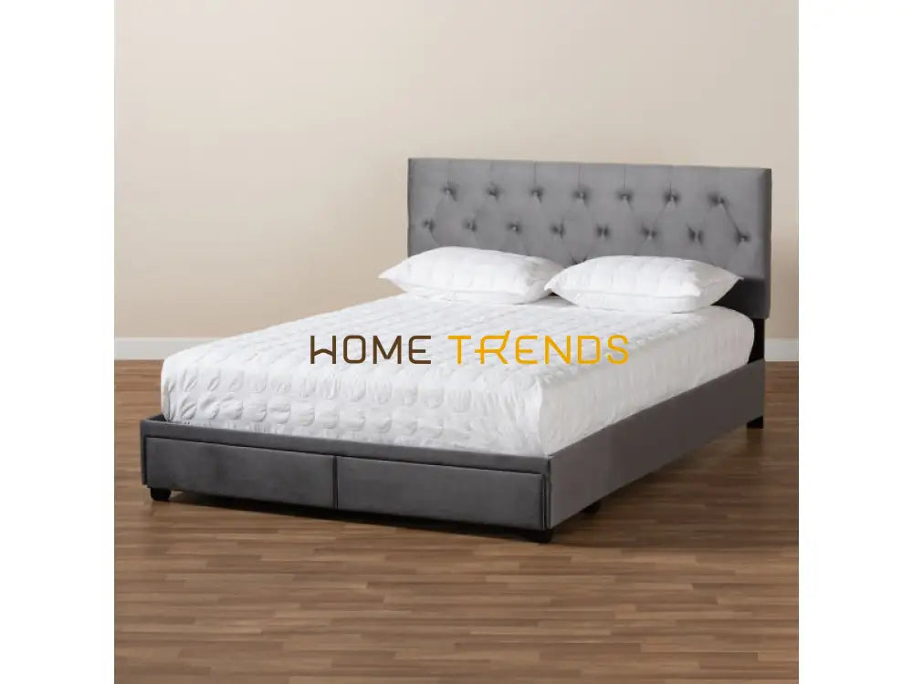 Caronia Gray Velvet Upholstered Platform Storage Bed