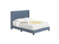 Caroun Blue Linen Upholstered Platform Bed