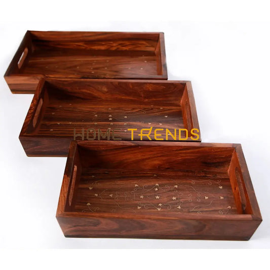 Carving With Brass Tray Set Serving Trays