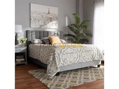 Clare Gray Velvet Upholstered Panel Bed