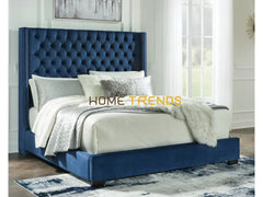 Coralayne Velvet Upholstered Bed with Faux Diamond Tufting