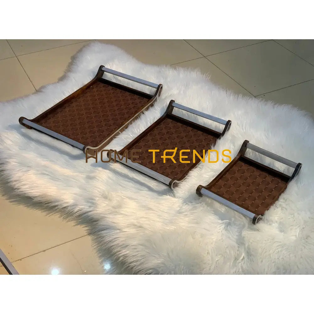 Dark Brown Dotted Design Tray Set Of 3 Serving Trays