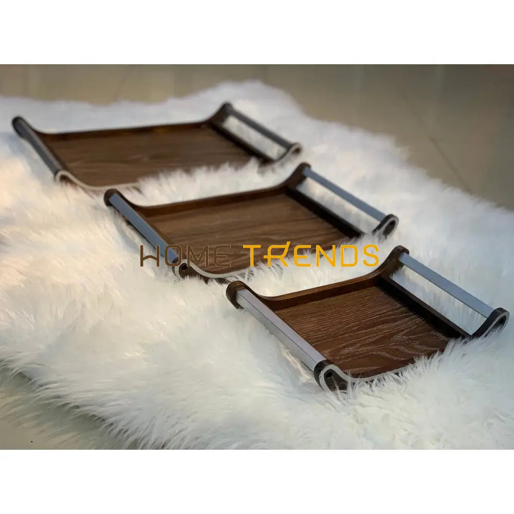 Dark Brown Plain Design Tray Set Of 3 Serving Trays